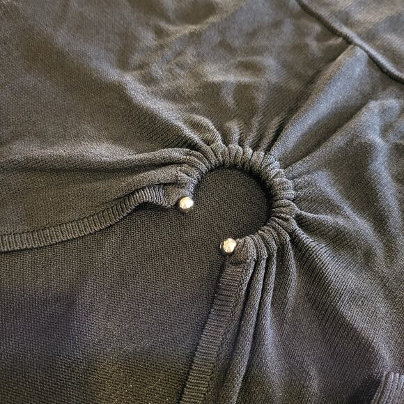 BCBGMAXAZRIA Black Maxi Bodycon Long Sleeve Dress Silver Circle Bust M - Picture 8 of 12